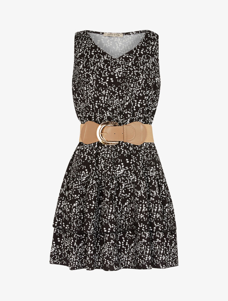 Robe fleurie à volants - Noir - 3