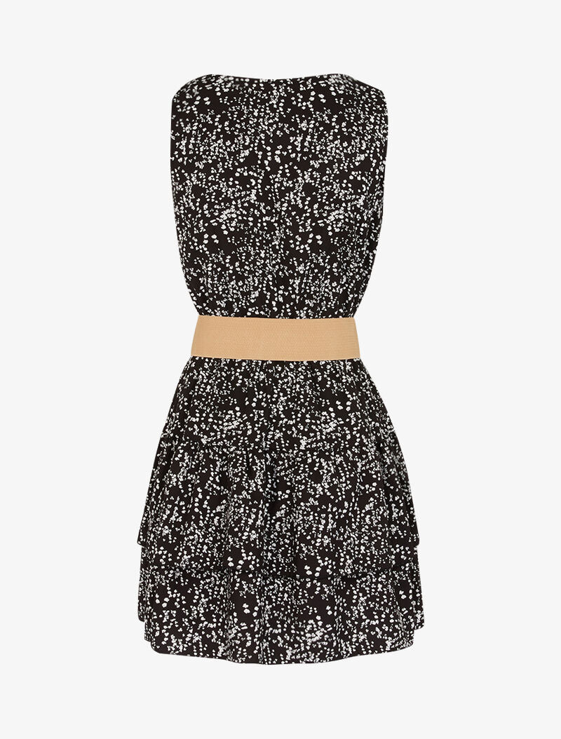 Robe fleurie à volants - Noir - 2