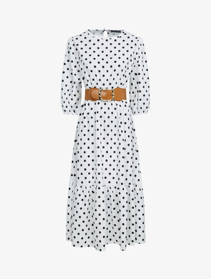 Robe à imprimé pois - Blanc - 3