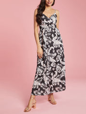 Robe longue imprimé feuillages - Noir - 4