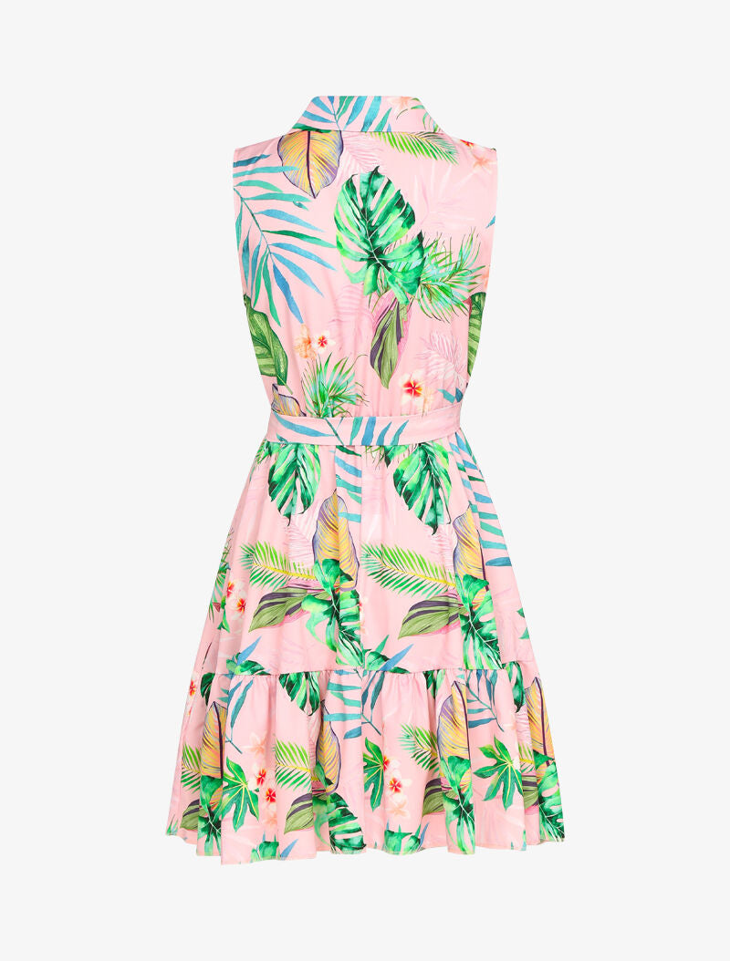 Robe à col chemise et imprimé tropical - Rose - 2