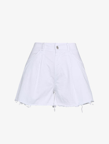 Short trapèze à bords effilochés - Blanc - 1