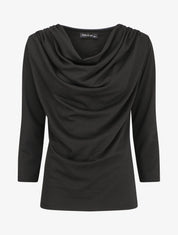 Top à col bénitier et manches 3/4 - Noir - 1
