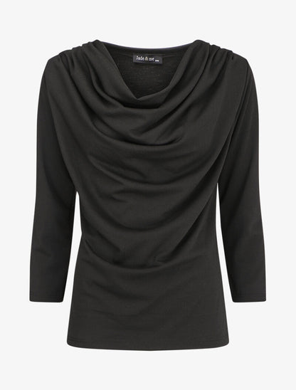 Top à col bénitier et manches 3/4 - Noir - 1