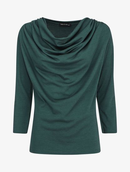 Top à col bénitier et manches 3/4 - Vert sapin - 4
