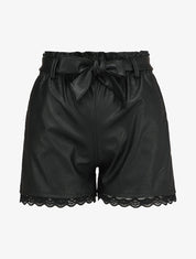 Short paper bag en simili et bords en dentelle - Noir - 1