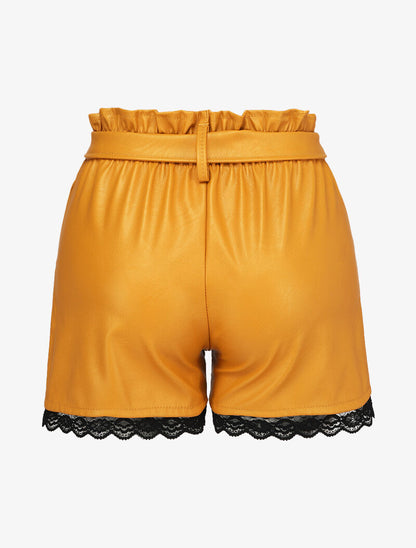 Short paper bag en simili et bords en dentelle - Moutarde - 2