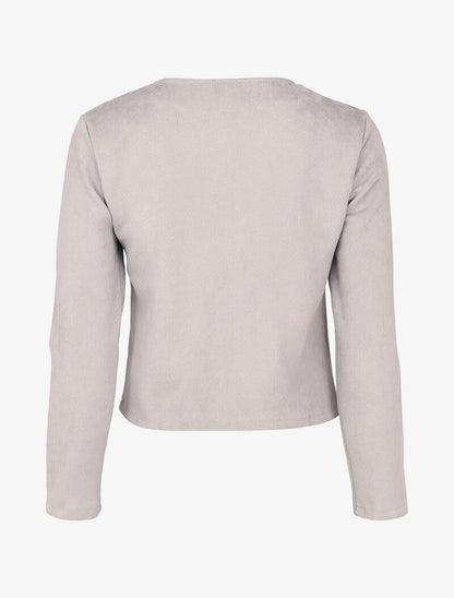 Veste boutonnée en suédine à poches à rabats - Gris clair - 2