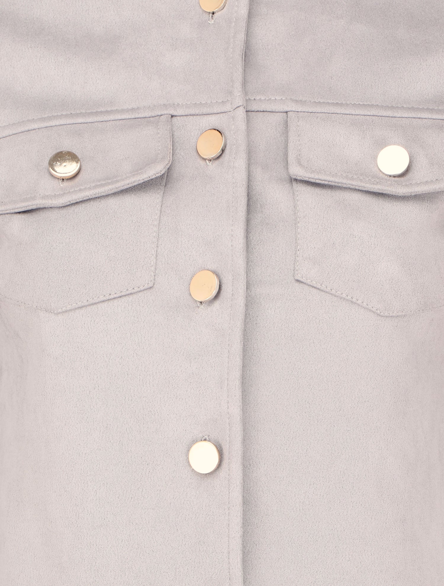 Veste boutonnée en suédine à poches à rabats - Gris clair - 3