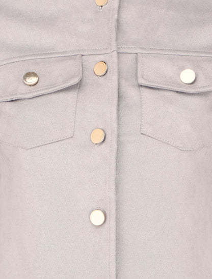 Veste boutonnée en suédine à poches à rabats - Gris clair - 3
