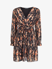 Robe fleurie lamée à col cache-coeur - Noir - 1