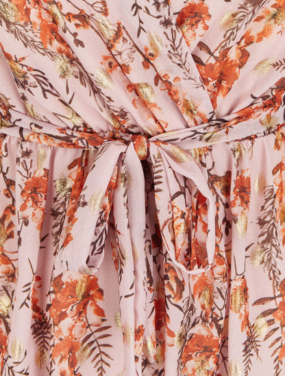 Robe fleurie lamée à col cache-coeur - Rose - 4