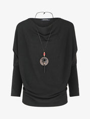 Pull fin à col bénitier et manches dolman - Noir - 1