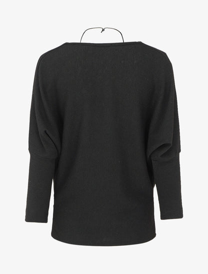 Pull fin à col bénitier et manches dolman - Noir - 2
