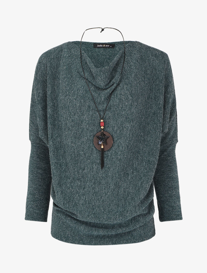 Pull fin à col bénitier et manches dolman - Vert émeraude - 4