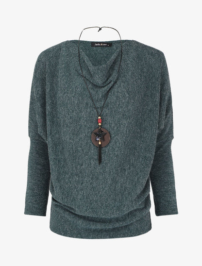 Pull fin à col bénitier et manches dolman - Vert émeraude - 4