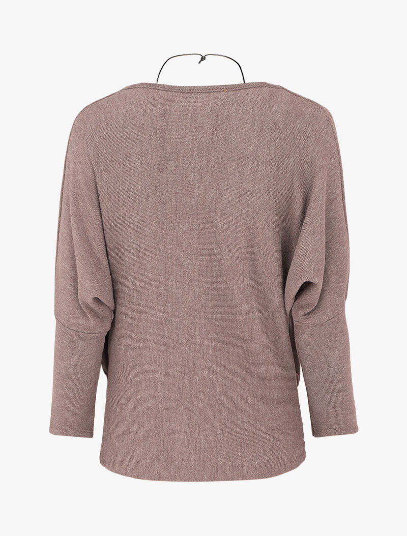 Pull fin à col bénitier et manches dolman - Taupe - 2