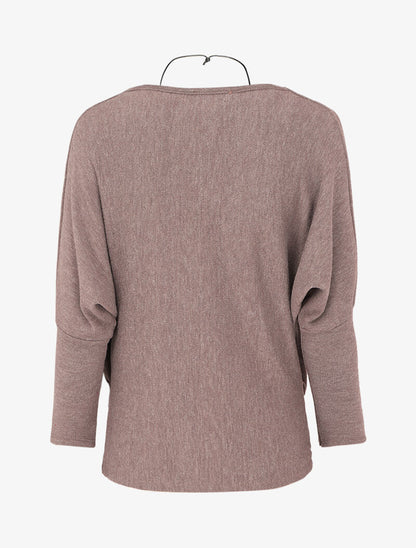Pull fin à col bénitier et manches dolman - Taupe - 2