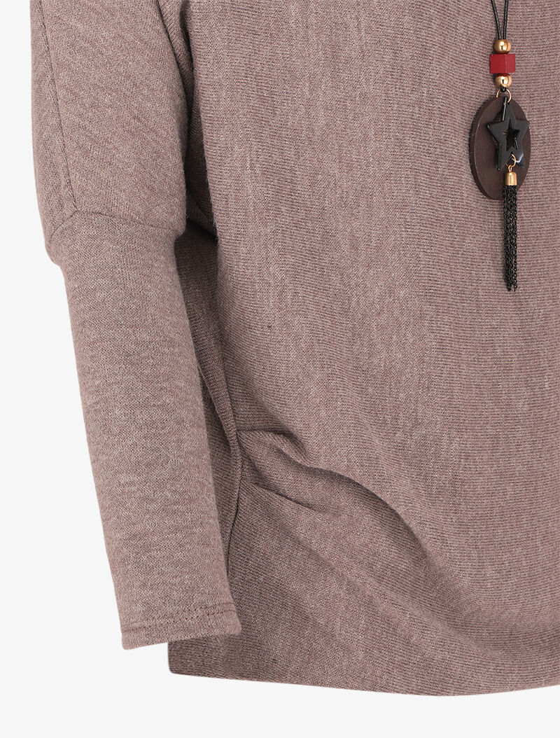 Pull fin à col bénitier et manches dolman - Taupe - 3