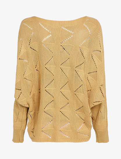 Pull loose en maille geométrique ajourée - Camel - 2