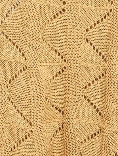 Pull loose en maille geométrique ajourée - Camel - 3