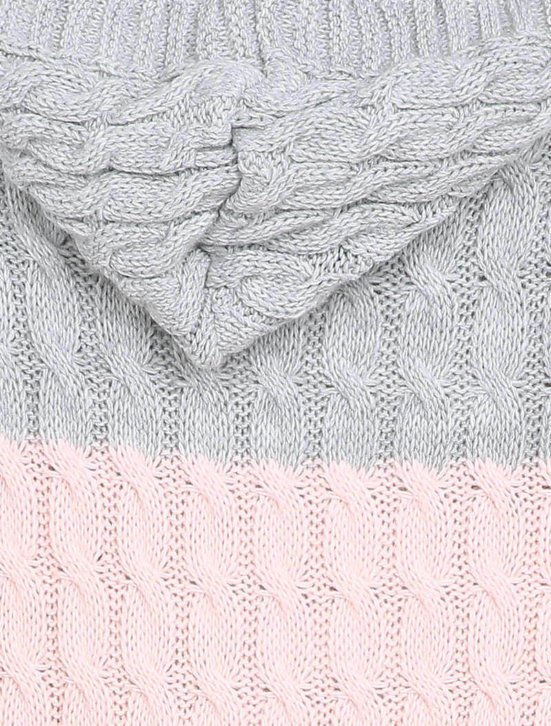 Gilet mi-long à capuche en maille tressée rayée - Rose - 3