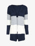 Gilet mi-long à capuche en maille tressée rayée - Marine - 1