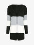 Gilet mi-long à capuche en maille tressée rayée - Noir - 1