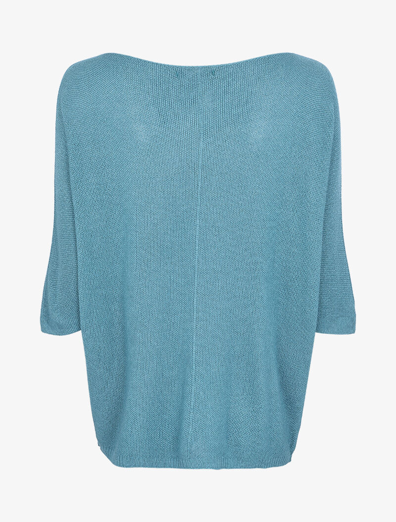 Pull loose en maille fine à manches 3/4 - Bleu charrette - 2