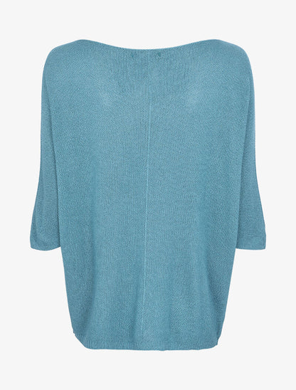 Pull loose en maille fine à manches 3/4 - Bleu charrette - 2