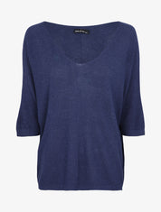 Pull loose en maille fine à manches 3/4 - Marine - 4