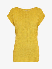 Pull sans manches en maille tressée - Moutarde - 4