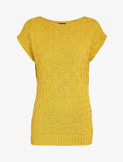 Pull sans manches en maille tressée - Moutarde - 4