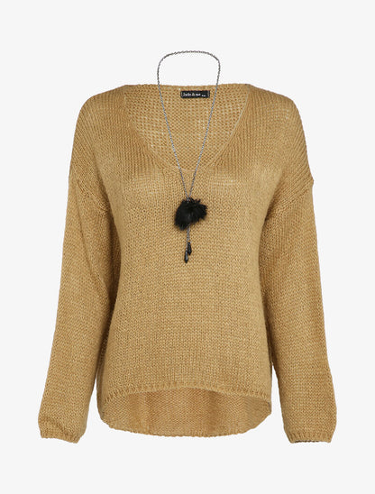 Pull oversize à dos long - Beige - 1