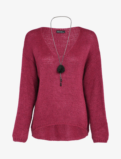 Pull oversize à dos long - Bordeaux - 1