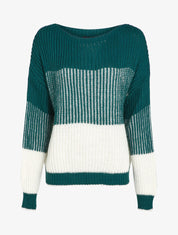 Pull en grosse maille contrastée - Bleu canard - 1