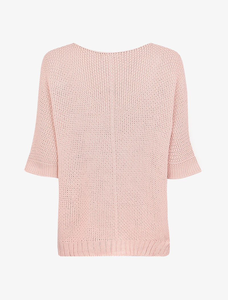 Pull oversize à manches 3/4 et col U - Rose poudré - 2