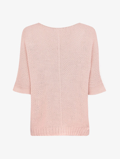 Pull oversize à manches 3/4 et col U - Rose poudré - 2