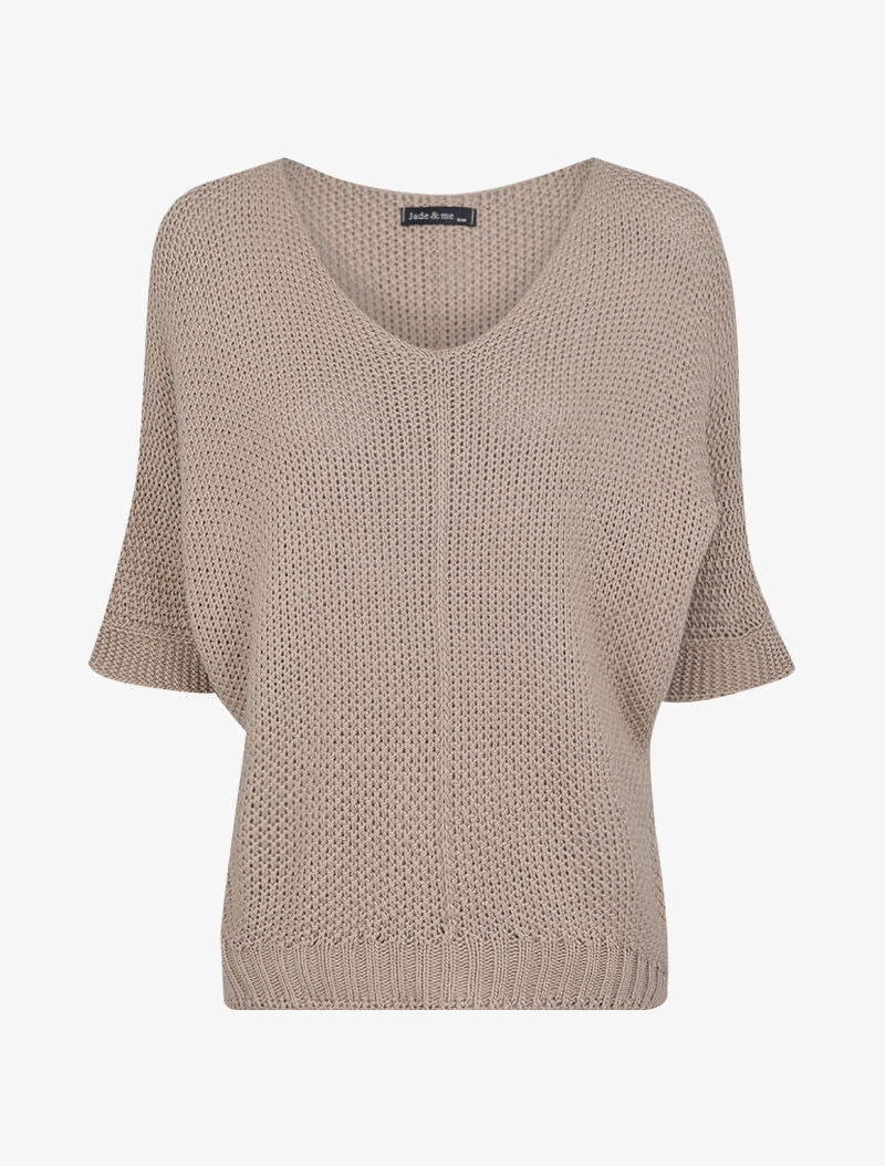 Pull oversize à manches 3/4 et col U - Taupe - 4