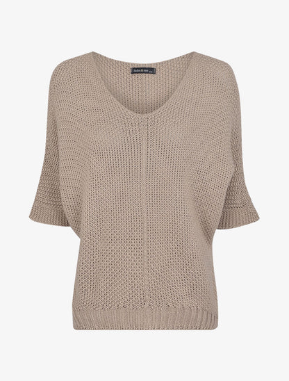 Pull oversize à manches 3/4 et col U - Taupe - 4