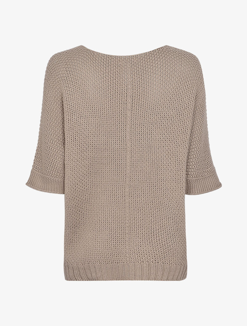 Pull oversize à manches 3/4 et col U - Taupe - 2