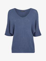 Pull oversize à manches 3/4 et col U - Bleu - 1