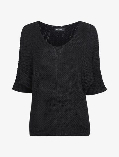 Pull oversize à manches 3/4 et col U - Noir - 4