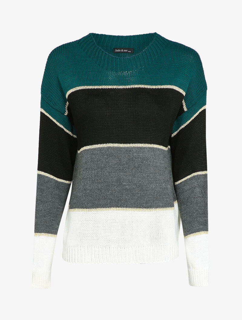 Pull loose à rayures et détails irisés - Bleu canard - 4
