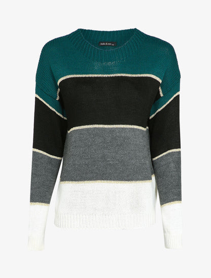 Pull loose à rayures et détails irisés - Bleu canard - 4