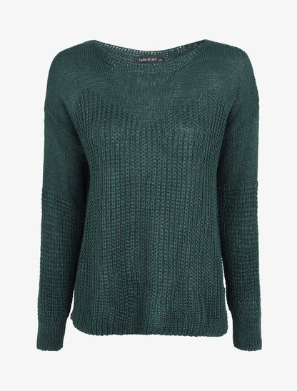 Pull loose en maille épaisse et fine - Vert sapin - 5