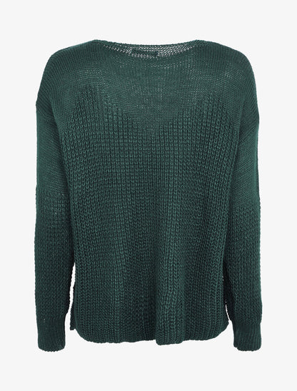 Pull loose en maille épaisse et fine - Vert sapin - 2