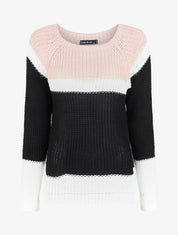 Pull en maille rayée irisée et manches raglan - Rose poudré - 1