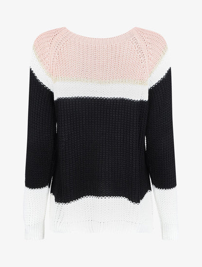 Pull en maille rayée irisée et manches raglan - Rose poudré - 2