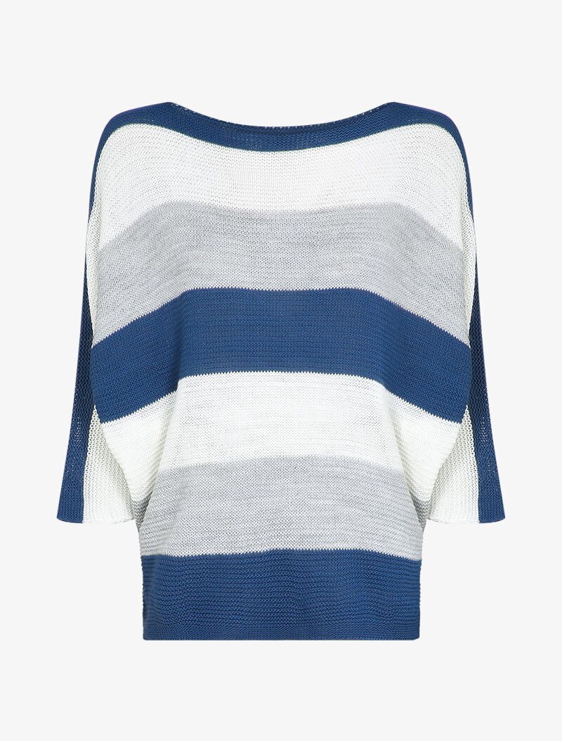 Pull loose à imprimé rayé et manches dolman - Bleu - 1